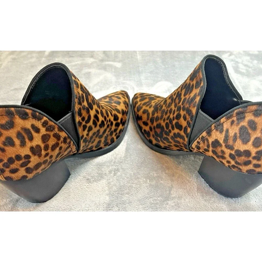 Marc Fisher NWOB womens calf hair leopard print slip on pointy ankle boot 8.5M